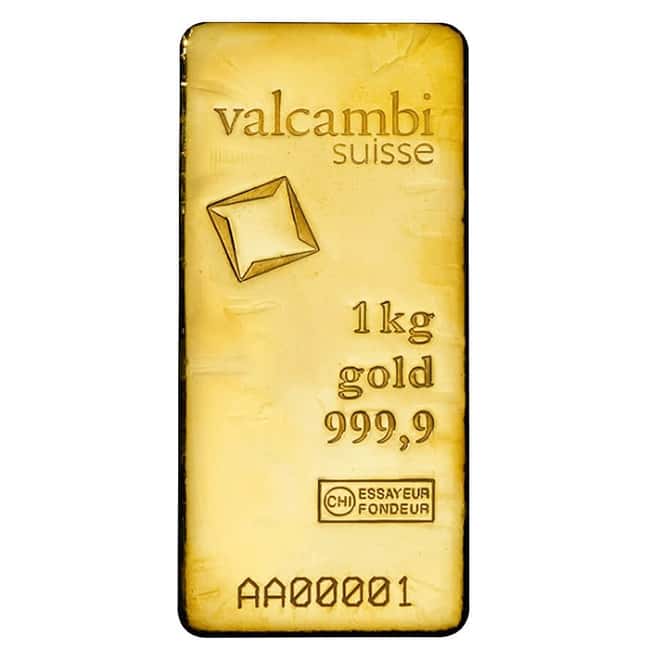 1 Kilo Gold Bar Valcambi Suisse .9999 Fine (Cast, w/Assay)