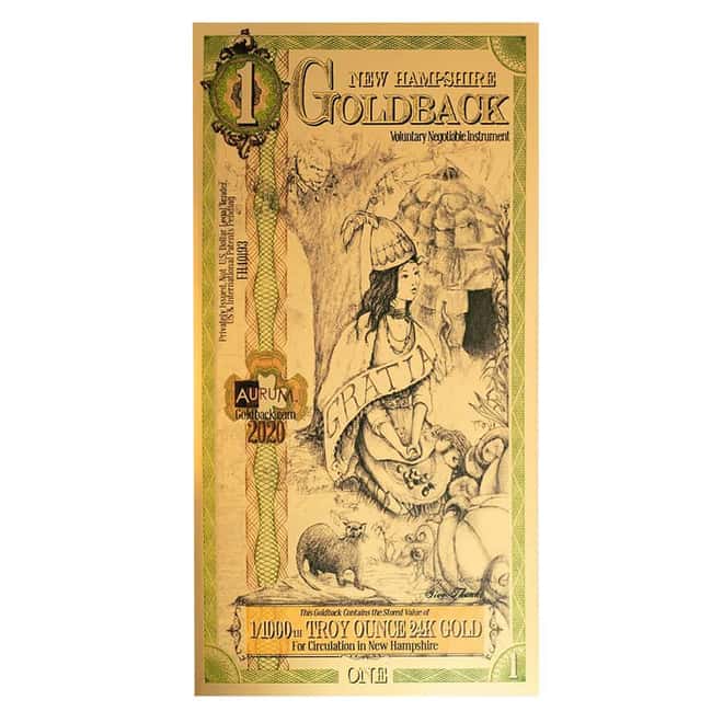 Pack of 100 - 1 New Hampshire Goldback 1/1000 oz 24K Gold Foil Aurum Note