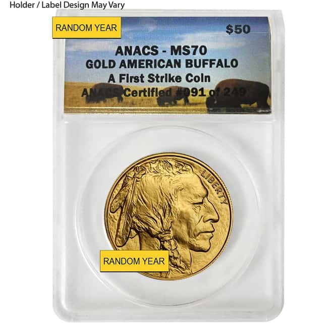 1 oz $50 Gold American Buffalo ANACS MS 70 (Random Year)