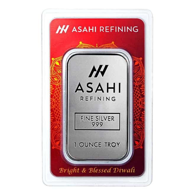 1 oz Asahi Diwali Silver Bar .999 Fine (in Assay)