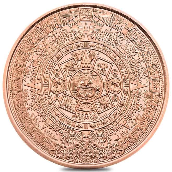 Tube of 20 - 1 oz Copper Aztec Calendar Round .999 Fine