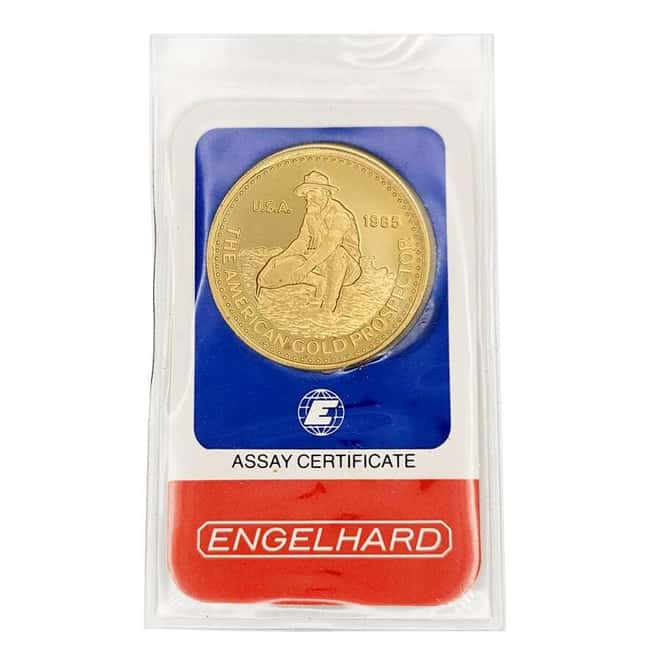 1 oz Engelhard Prospector Gold Round .9999 Fine (In Assay)