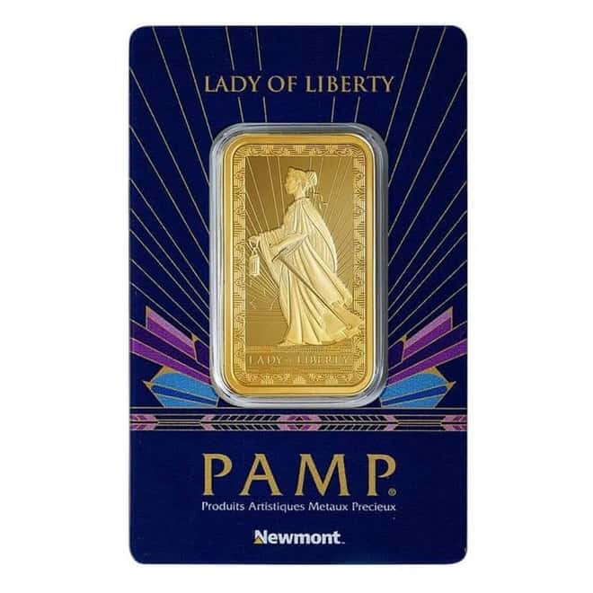 Box of 25 - 1 oz PAMP/Newmont Lady of Liberty Gold Bar (in Assay)