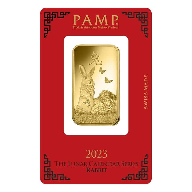 Box of 25 - 1 oz PAMP Suisse Year of the Rabbit Gold Bar (In Assay)