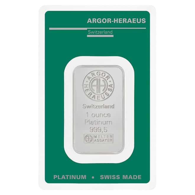1 oz Platinum Bar - Argor-Heraeus .9995 Fine (in Assay)