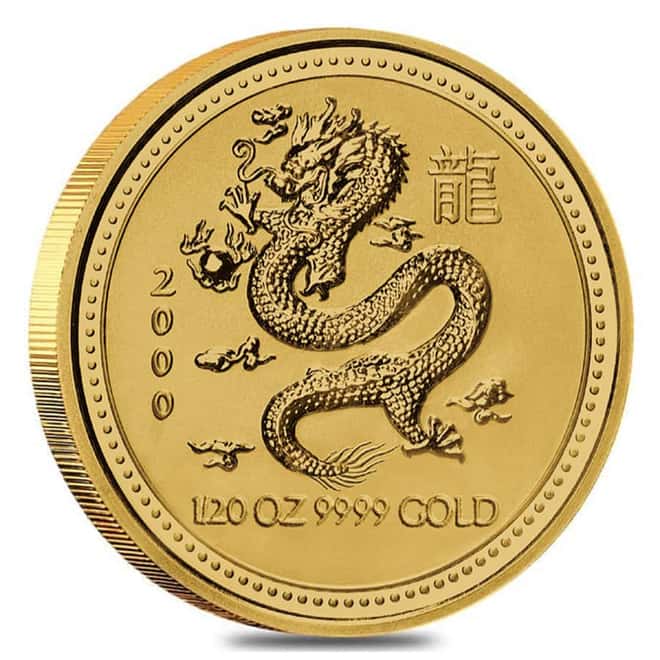 2000 1/20 oz Gold Lunar Dragon BU Australia Perth Mint