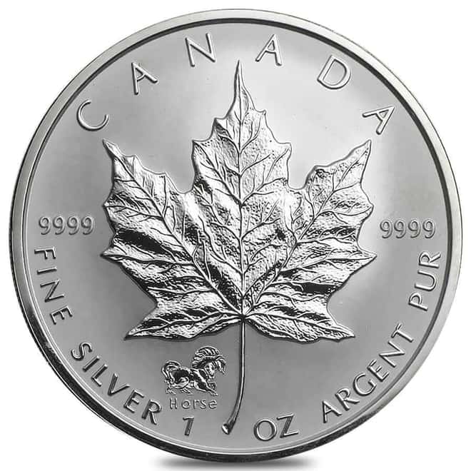 2002 1 oz Canadian Silver Maple Leaf Horse Privy Reverse Proof Coin