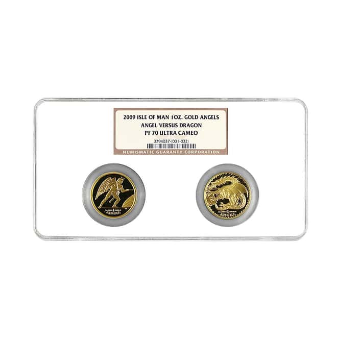 2009 Isle of Man 2 oz Gold Angel vs. Dragon 2-Coin Set NGC PF 70