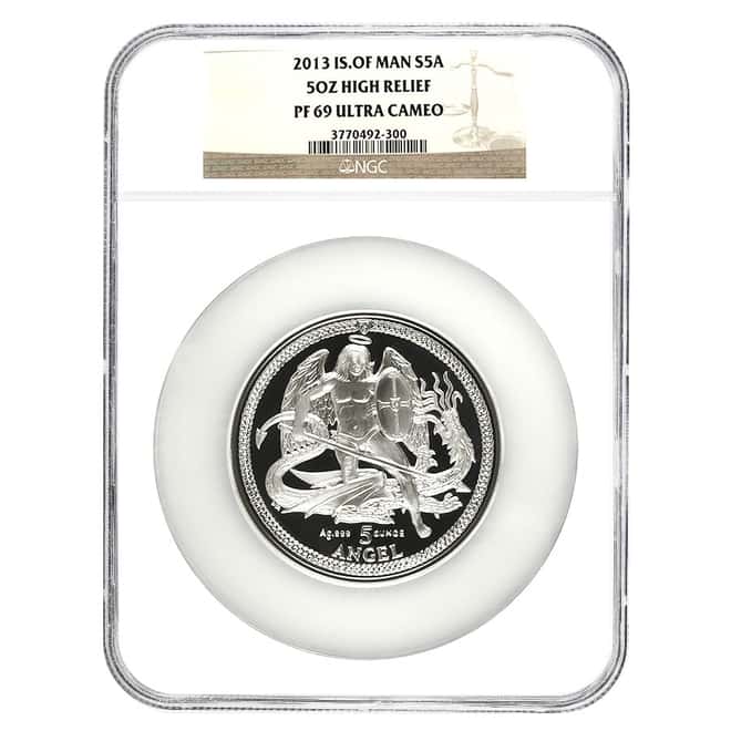 2013 Isle of Man 5 oz Proof Silver Angel High Relief NGC PF 69 UCAM
