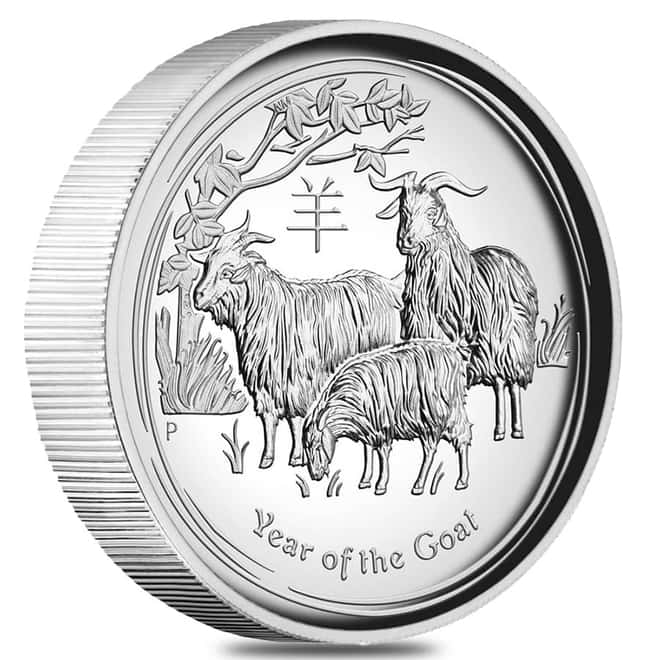 2015 1 oz Proof High Relief Silver Lunar Goat Perth Mint