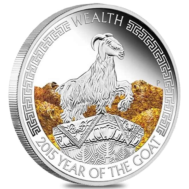 2015 1 oz Tuvalu Proof Silver Lunar Goat Wealth Perth Mint