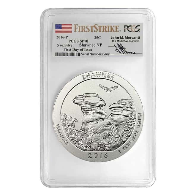 2016-P 5 oz Silver America the Beautiful ATB Illinois Shawnee Forest PCGS SP 70 FDOI (Mercanti)