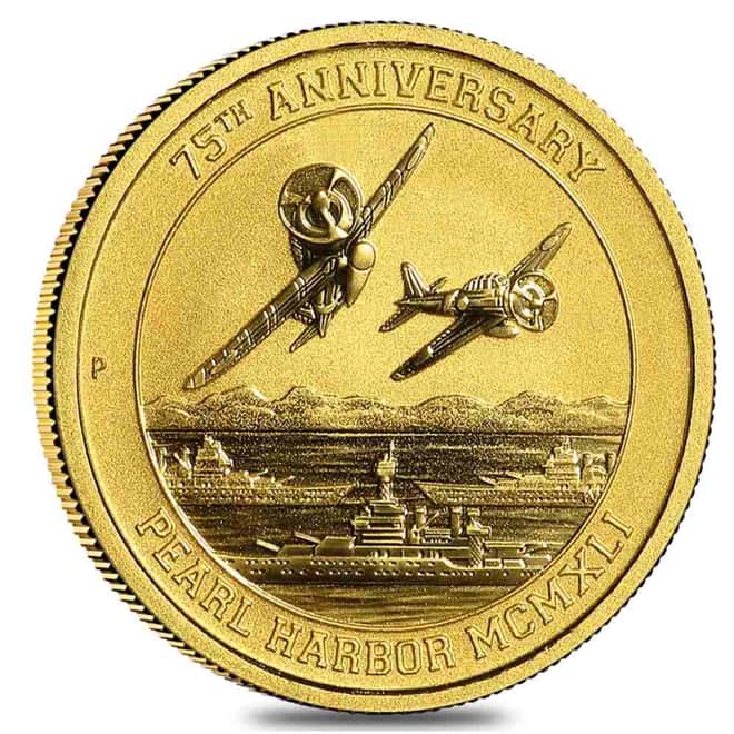 2016 1/10 oz Gold Tuvalu Pearl Harbor Perth Mint .9999 $15 Coin BU