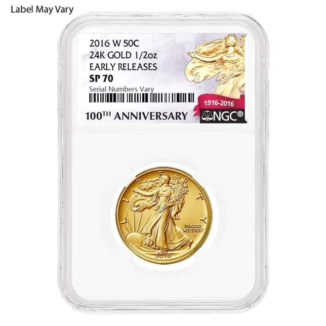2016 1/2 oz Walking Liberty Half Dollar Centennial Gold Coin NGC SP 70 Early Releases