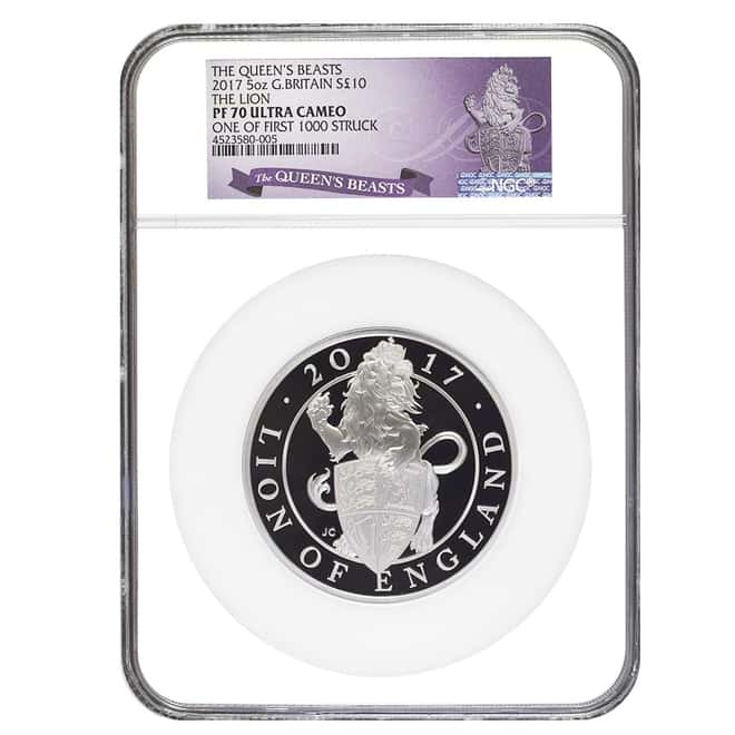 2017 Great Britain 5 oz Silver Queen's Beasts Lion of England NGC PF 70