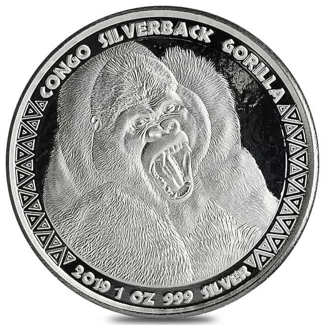 2019 Congo 1 oz Prooflike Silverback Gorilla Silver Coin