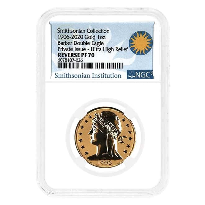 2020 1 oz Gold 1906 Barber Double Eagle Pattern Smithsonian NGC PF 70 UCAM