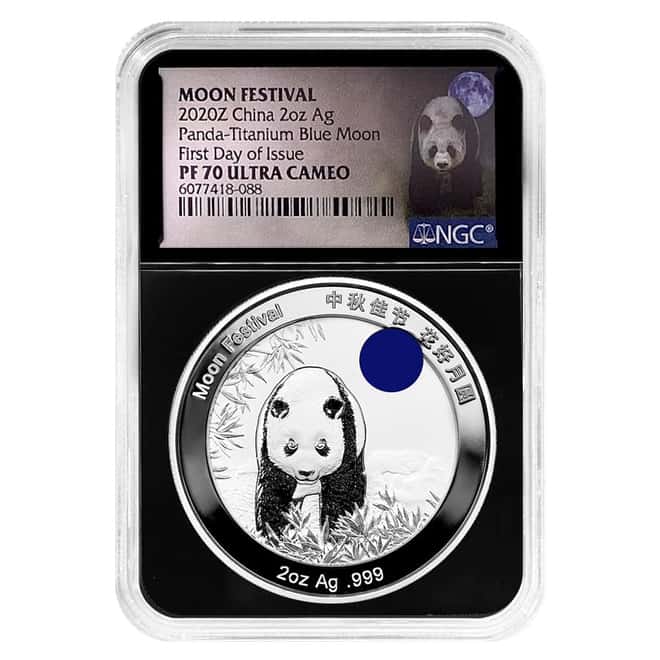 2020 China 2 oz Silver Panda Titanium Blue Moon NGC PF 70 FDOI