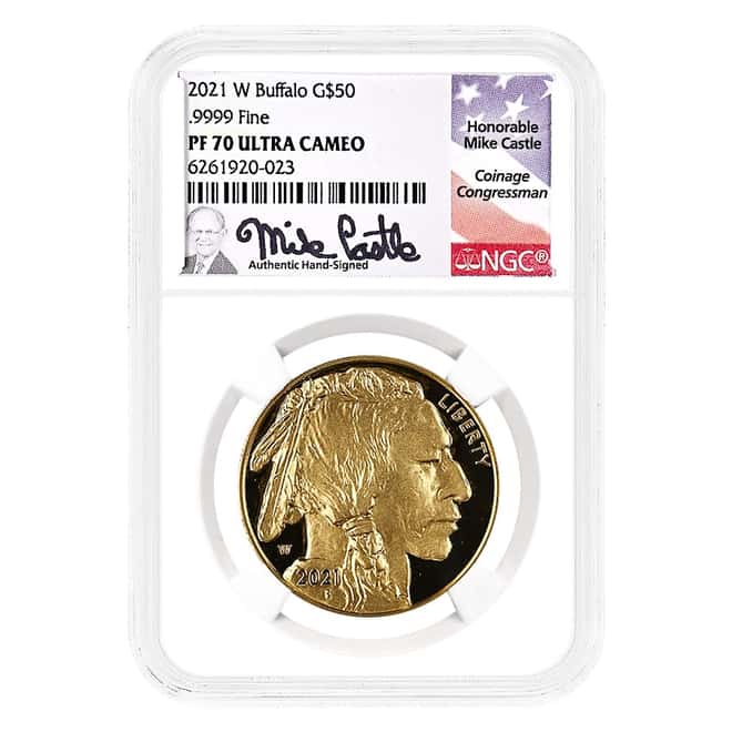 2021-W 1 oz $50 Proof Gold American Buffalo NGC PF 70 (Castle)