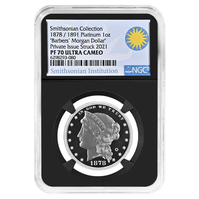 2021 1 oz Platinum Barbers' Morgan Dollar NGC PF 70 Smithsonian