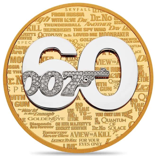 2022 5 oz Tuvalu 60 Years of Bond Proof Gold Diamond Coin