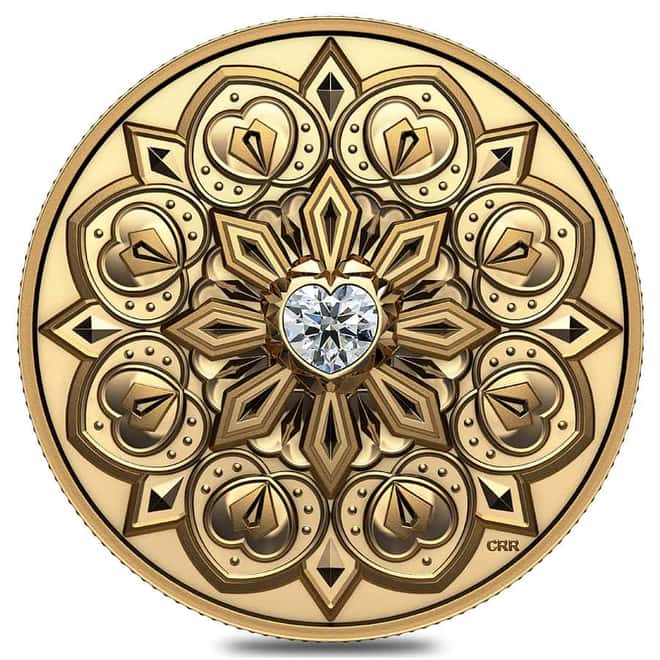 2023 Canada 1 oz Proof Gold De Beers Ideal Heart Diamond Coin