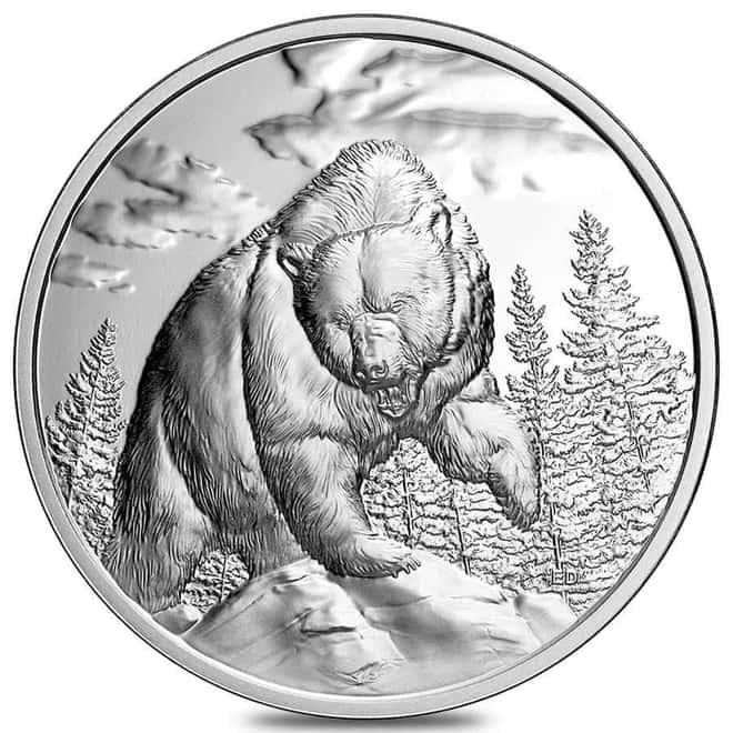 2023 Canada 1 oz Silver Grizzly Bear Great Hunters High Relief Coin