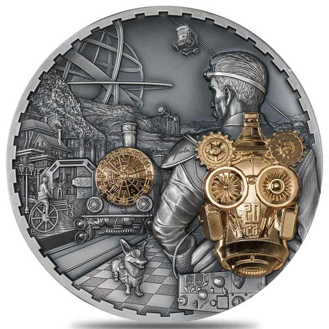 2023 Cook Islands 1 kilo Silver Steampunk Jet Pack Coin Antiqued .999 Fine (w/Box & COA)