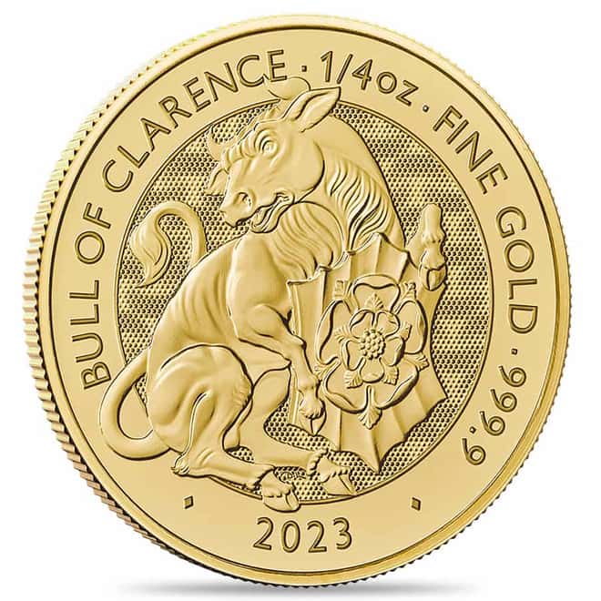 Tube of 25 - 2023 GB 1/4 oz Gold The Tudor Beasts Bull of Clarence Coin BU