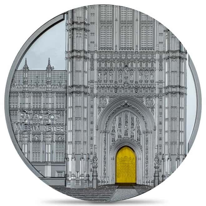 2023 Palau 5 oz Proof Silver Tiffany Art Palace of Westminster Coin