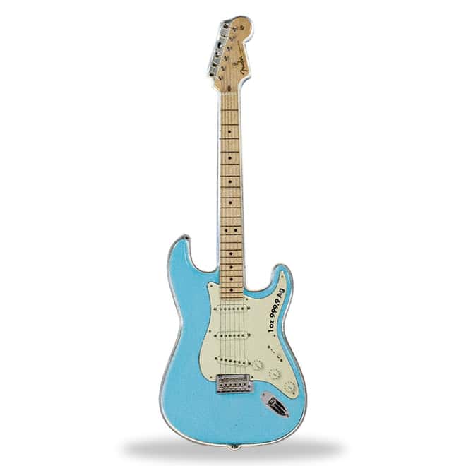 2023 SI 1 oz Silver Fender Stratocaster Daphne Blue Guitar Coin