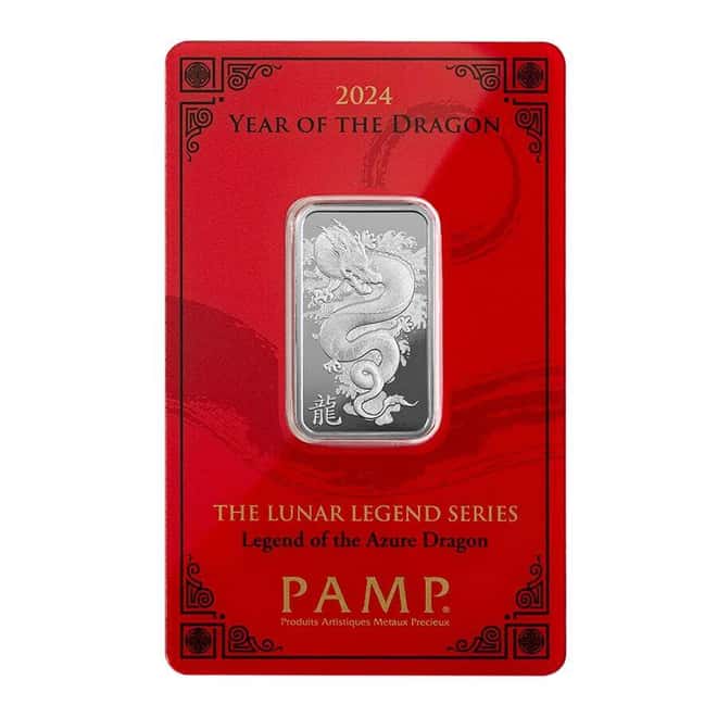 2024 10 Gram PAMP Suisse Lunar Dragon Silver Bar (in Assay)