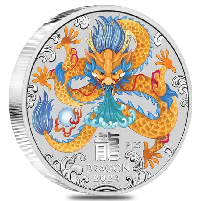 2024 1 Kilo Colorized Silver Lunar Dragon BU Perth Mint