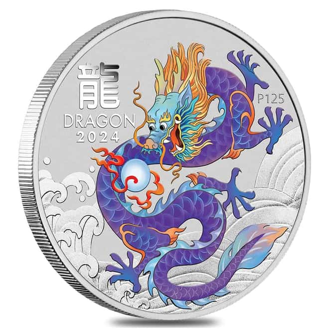 Roll of 20 - 2024 1 oz Colorized Lunar Purple Dragon Silver Coin BU Perth Mint