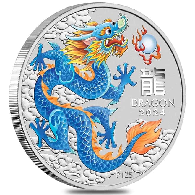 Roll of 20 - 2024 1 oz Colorized Lunar Blue Dragon Silver Coin BU Perth Mint