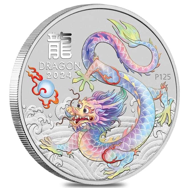 2024 1 oz Colorized Silver Lunar White Dragon Coin Perth Mint Show