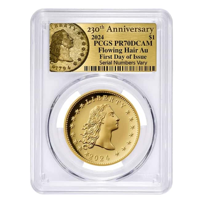 2024 1 oz Flowing Hair Proof Gold Coin 230th Ann. PCGS PF 70 FDOI (Flowing Hair)