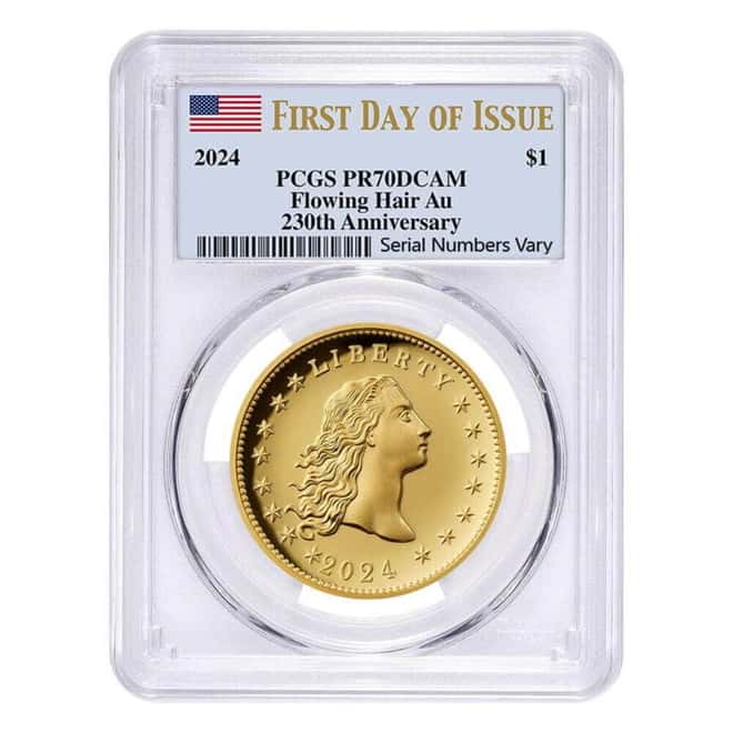 2024 1 oz Flowing Hair Proof Gold Coin 230th Ann. PCGS PF 70 FDOI