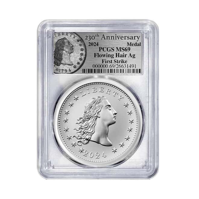 2024 1 oz Flowing Hair Silver Medal 230th Ann. PCGS MS 69 FS (Flowing Hair)