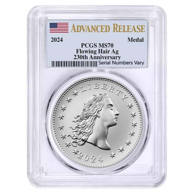 2024 1 oz Flowing Hair Silver Medal 230th Ann. PCGS MS 70 AR
