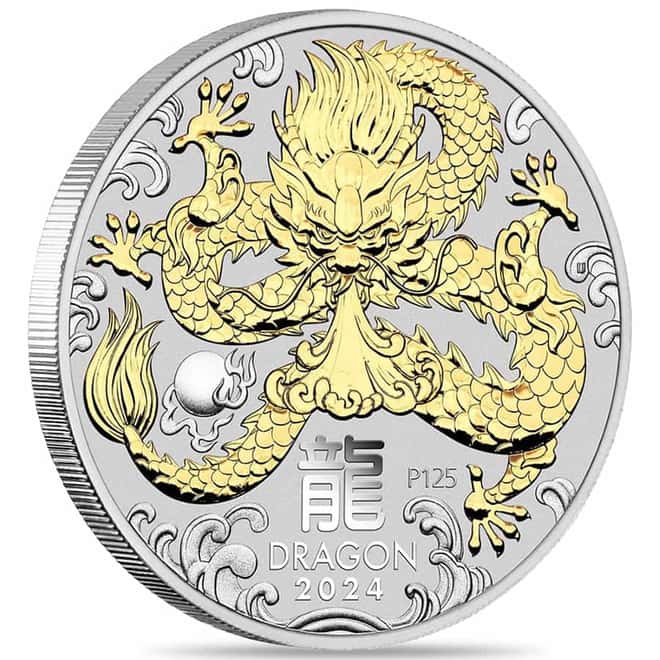 2024 1 oz Gilded Silver Lunar Dragon Australian Perth Mint