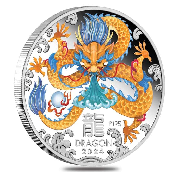 2024 1 oz Proof Colorized Silver Lunar Dragon Perth Mint
