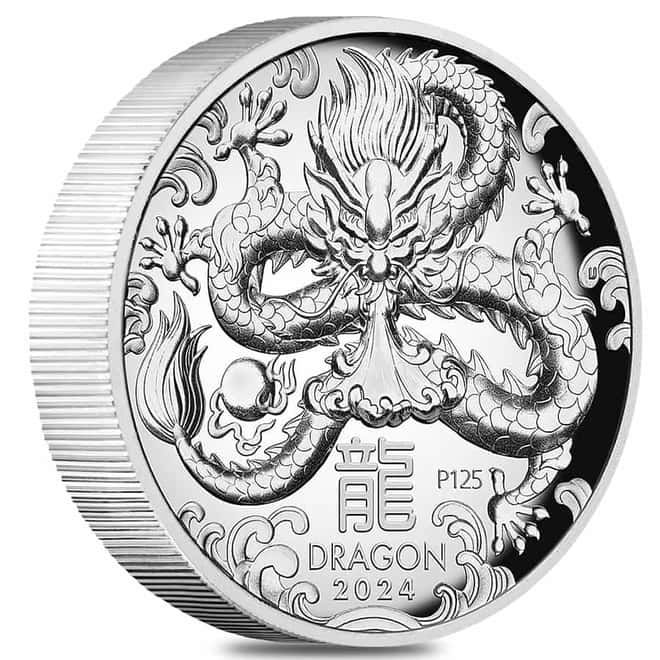 2024 1 oz Proof High Relief Silver Lunar Dragon Perth Mint