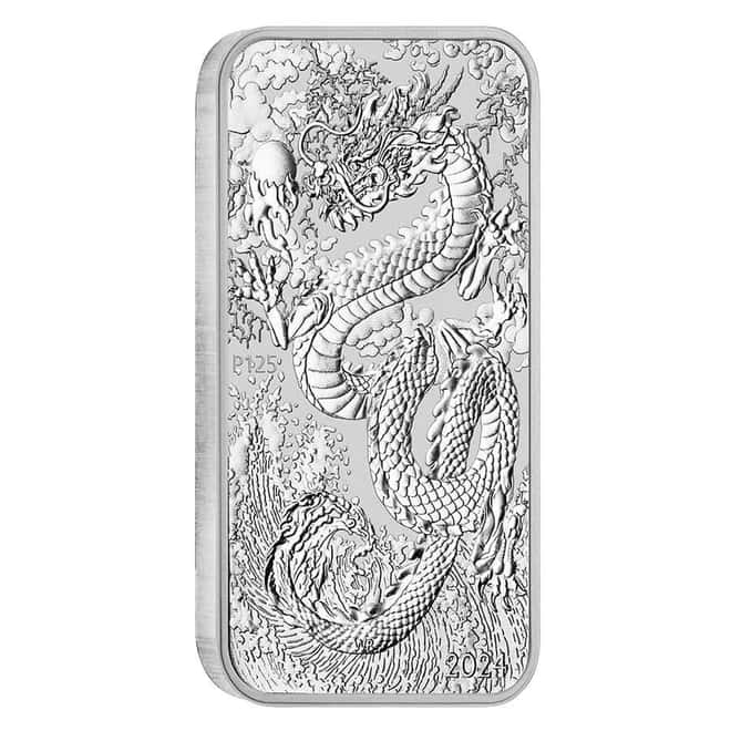 2024 1 oz Silver Australian Dragon Coin Bar $1 BU