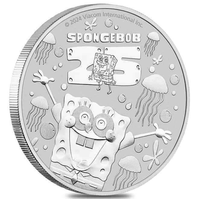 2024 1 oz Tuvalu SpongeBob SquarePants™ 25th Ann. Silver Coin BU