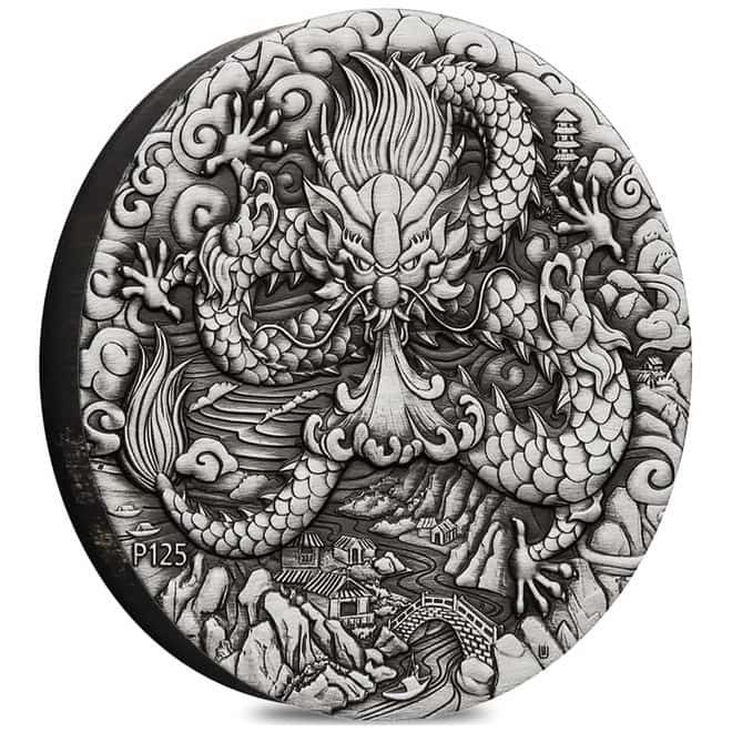 2024 2 oz Antiqued Silver Lunar Dragon Australian Perth Mint