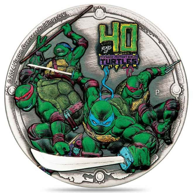 2024 2 oz Tuvalu Teenage Mutant Ninja Turtles™ 40th Ann. Antiqued Silver Coin
