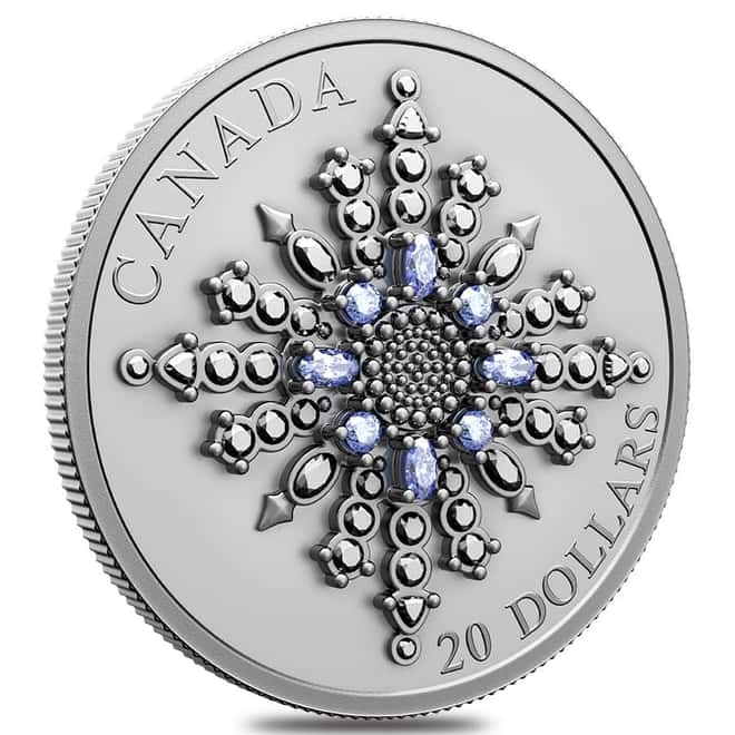 2024 Canada 1 oz Sapphire Jubilee Snowflake Brooch Silver Coin