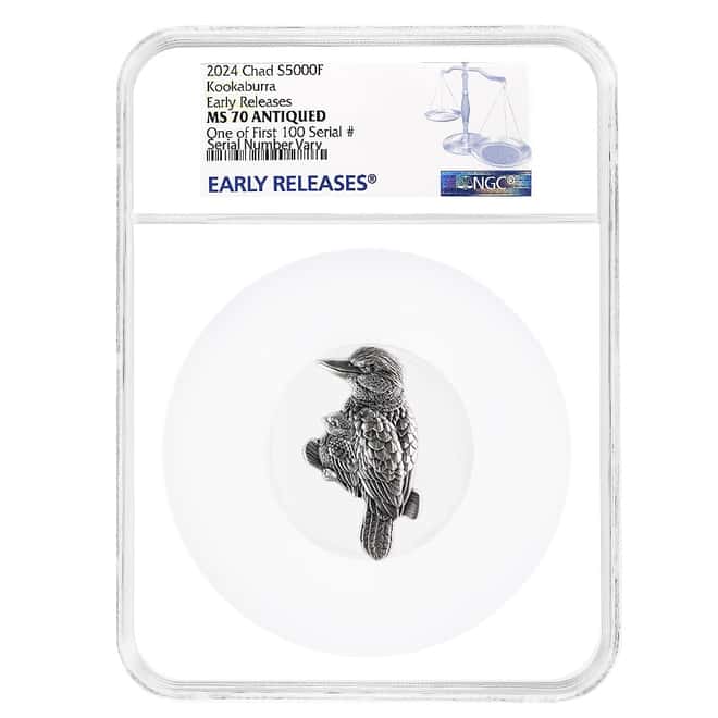 2024 Chad 1 oz Silver Kookaburra Shaped Coin NGC MS 70 ER One of First 100