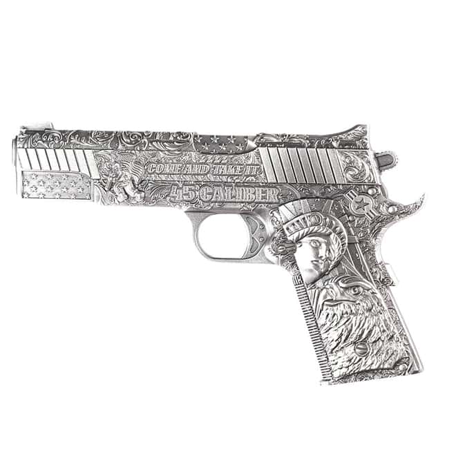 2024 Chad 2 oz Silver .45 Caliber Pistol Handgun Antiqued Shaped Coin .999 Fine